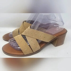 Mila Paoli Made In Italy Leather Sandals Studded Tan Women Size 8